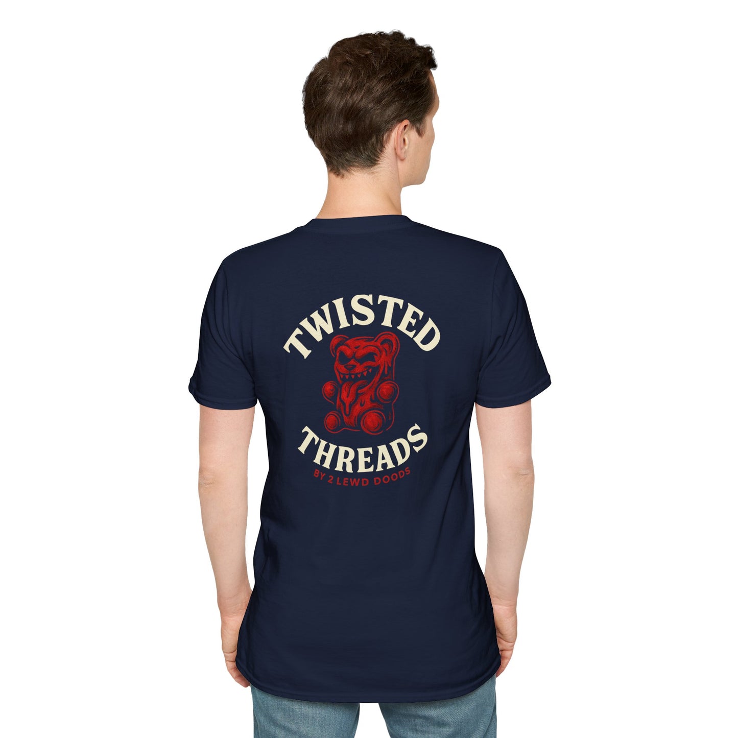 Edgy Adult Gummy Bear T-Shirt — Twisted Threads Banner Logo (Edgy Dark Humor)