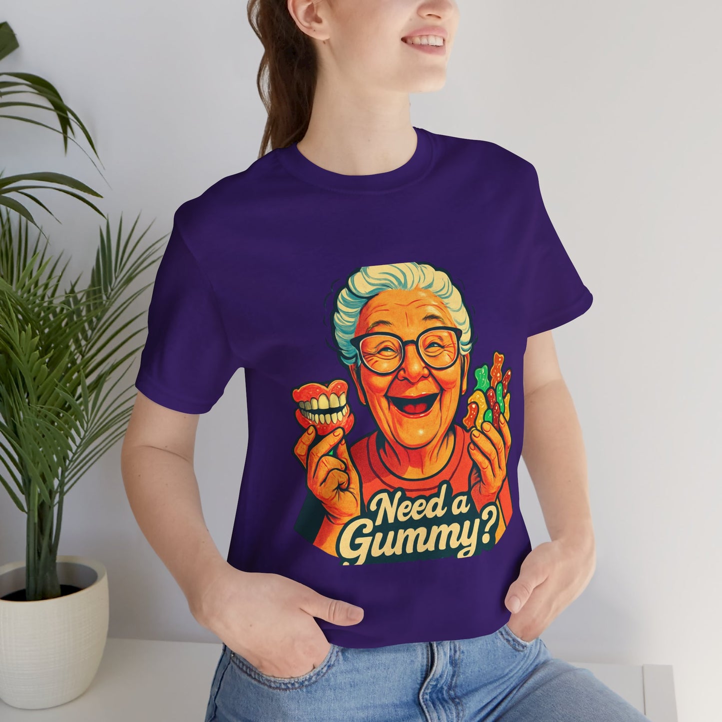 Funny Grandma Adult T-Shirt — "Need a Gummy?" Dark Humor Tee
