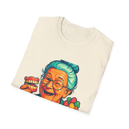 Dark Humor Adult T-Shirt — Grandma Asking "Want a Gummy?"