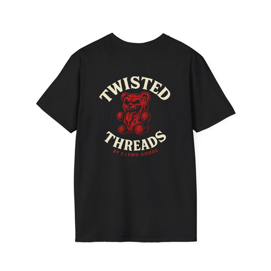 Edgy Adult Gummy Bear T-Shirt — Twisted Threads Banner Logo (Edgy Dark Humor)