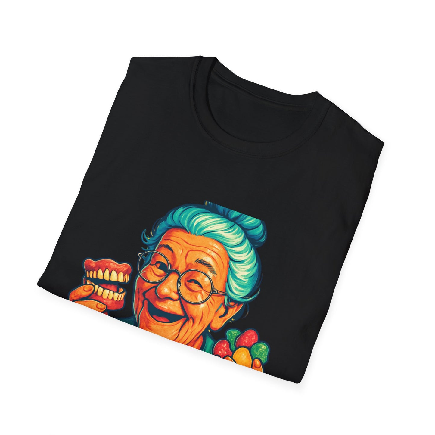 Dark Humor Adult T-Shirt — Grandma Asking "Want a Gummy?"